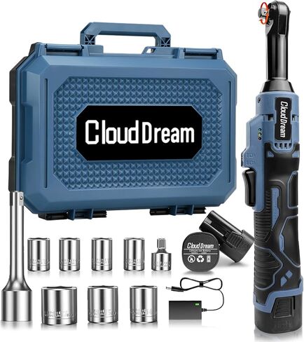 مفتاح ربط سقاطة كهربائي لاسلكي من CloudDream، أداة سقاطة كهربائية 3/8 بوصة 16 فولت، أقصى عزم دوران 40 قدم رطل مع بطاريات 2 × 2.0 أمبير، شاحن سريع، 7 مقابس، محول 1/4 بوصة وشريط تمديد 3 بوصة لإصلاح السيارات in Kuwait