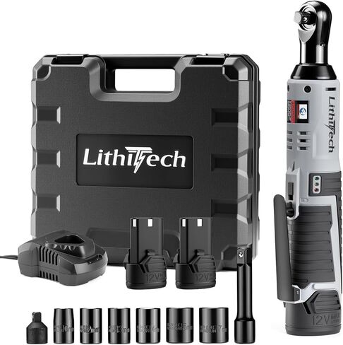 3/8" Cordless Electric Ratchet Wrench Set, 40Ft-lbs, 12V Power Ratchet Tool Kit With 2 Packs 2000mAh Lithium-Ion Battery And Charger,6 Sockets, 1/4" Adapter and 3" Extension Bar in Kuwait
