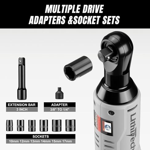 3/8" Cordless Electric Ratchet Wrench Set, 40Ft-lbs, 12V Power Ratchet Tool Kit With 2 Packs 2000mAh Lithium-Ion Battery And Charger,6 Sockets, 1/4" Adapter and 3" Extension Bar in Kuwait