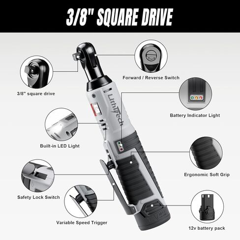 3/8" Cordless Electric Ratchet Wrench Set, 40Ft-lbs, 12V Power Ratchet Tool Kit With 2 Packs 2000mAh Lithium-Ion Battery And Charger,6 Sockets, 1/4" Adapter and 3" Extension Bar in Kuwait