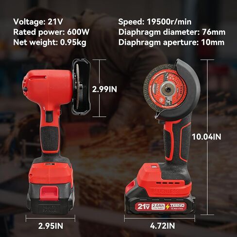 TEENO 21V Cordless Angle Grinder Kit, 19,500 RPM Mini Electric Angle Grinding Tool with 2pcs 2.0Ah Batteries & 6 Discs, 3-Inch Handheld Grinder for Metal/Wood, Fence Repair & Outdoor DIY in Saudi Arabia