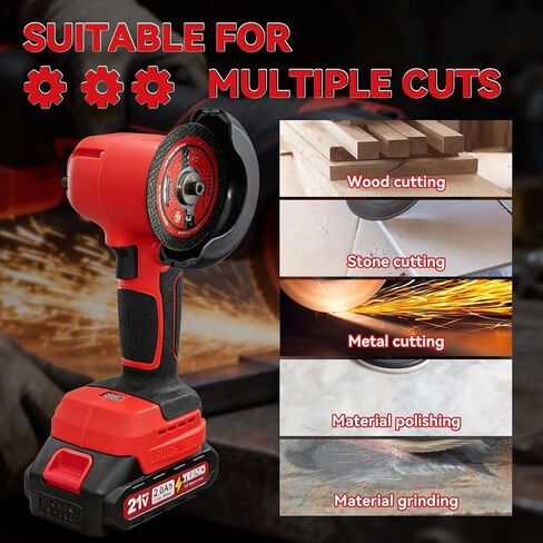 TEENO 21V Cordless Angle Grinder Kit, 19,500 RPM Mini Electric Angle Grinding Tool with 2pcs 2.0Ah Batteries & 6 Discs, 3-Inch Handheld Grinder for Metal/Wood, Fence Repair & Outdoor DIY in Saudi Arabia