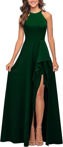 FORTRIC Women Halter Split Formal Party Cocktail Wedding Guest Dress Gown Ruffle in Saudi Arabia