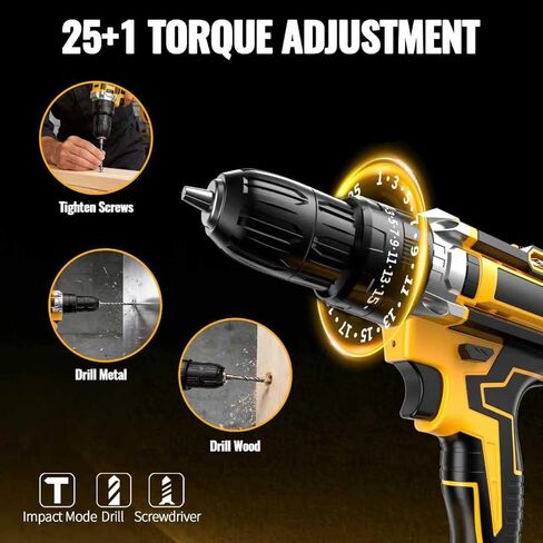 21V Cordless Drill Driver: 3/8" Keyless Chuck, Electric Power Drill Set with 2 Batteries, Drill and Driver Bits, 25+1 Torque for Screwdriving, Drilling into Wood/Plastic/Metal in Kuwait