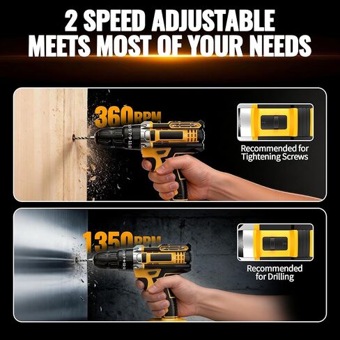 21V Cordless Drill Driver: 3/8" Keyless Chuck, Electric Power Drill Set with 2 Batteries, Drill and Driver Bits, 25+1 Torque for Screwdriving, Drilling into Wood/Plastic/Metal in Kuwait