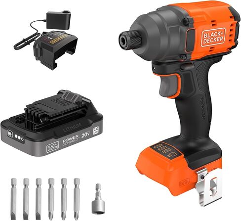 BLACK+DECKER 20V MAX POWERCONNECT Brushless Cordless Impact Driver Set with 2Ah Battery and Charger, 7 Pc Impact Driver Bit Set, 2000 In-Lbs Torque, 3200 RPM, LED Light, Ergonomic (BLIM78D1) in Kuwait