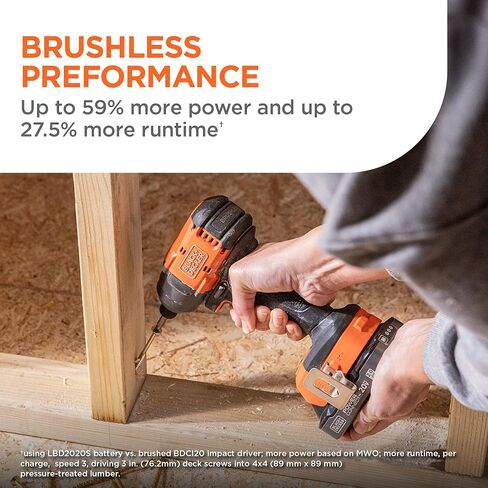 BLACK+DECKER 20V MAX POWERCONNECT Brushless Cordless Impact Driver Set with 2Ah Battery and Charger, 7 Pc Impact Driver Bit Set, 2000 In-Lbs Torque, 3200 RPM, LED Light, Ergonomic (BLIM78D1) in Kuwait