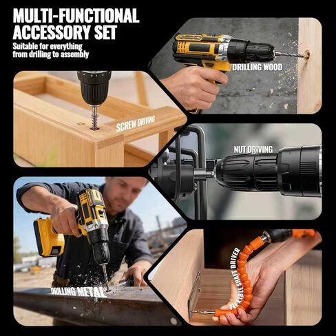 21V Cordless Drill Driver: 3/8" Keyless Chuck, Electric Power Drill Set with 2 Batteries, Drill and Driver Bits, 25+1 Torque for Screwdriving, Drilling into Wood/Plastic/Metal in Kuwait
