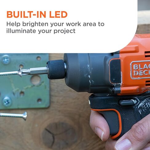 BLACK+DECKER 20V MAX POWERCONNECT Brushless Cordless Impact Driver Set with 2Ah Battery and Charger, 7 Pc Impact Driver Bit Set, 2000 In-Lbs Torque, 3200 RPM, LED Light, Ergonomic (BLIM78D1) in Kuwait
