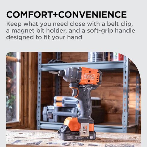 BLACK+DECKER 20V MAX POWERCONNECT Brushless Cordless Impact Driver Set with 2Ah Battery and Charger, 7 Pc Impact Driver Bit Set, 2000 In-Lbs Torque, 3200 RPM, LED Light, Ergonomic (BLIM78D1) in Kuwait