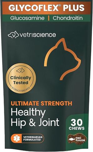 VetriScience GlycoFlex Plus, Clinically Proven Joint Support Cat Supplements - Joint Health Supplement with Glucosamine, Chondroitin, MSM, and DMG - 30 Chews, Fish Flavorâ€‹ in Saudi Arabia