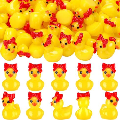 Weysat 60 Pcs Mini Cheer Resin Ducks Cheer Team Gifts Bulk Tiny Red Bow Ducks Miniature Figurine Decoration Tabletop Shelf Centerpieces for Cheerleader Team Inspirational Gifts in Saudi Arabia