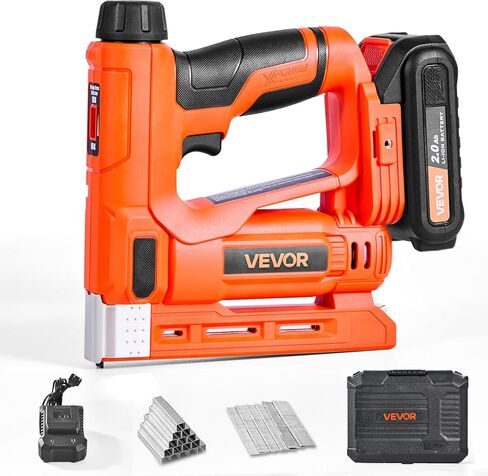 VEVOR Cordless Brad Nailer, 2-in-1 Nail Gun Staple Gun, 18 Gauge 5/8 inch, Battery Powered, with 1000 Pcs Staples and 1000 Pcs Nails, Non-Slip Rubber Grip, for Woodworking, Carpentry and DIY Projects in Kuwait