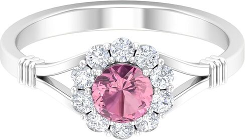 Natural Pink Tourmaline Flower Engagement Ring, AAA Quality, Certified Tourmaline Diamond Halo Ring - Ready To Gift in Saudi Arabia