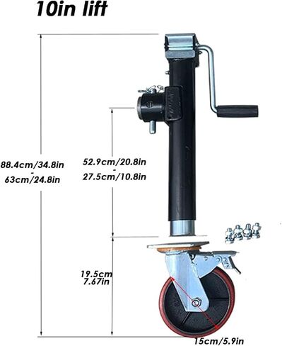 Bolt-On Swivel Tongue Jack - Beach Boat Trailer Jack, Lift Swivel Trailer Jack, Heavy Duty Trailer Jockey Wheel, 25.4 and 38Cm Lift, 2000Kg Jack Legs for Traile in Saudi Arabia