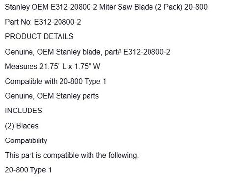 بديل لشفرة المنشار ميتري E312-20800-2 من ستانلي (عبوة من قطعتين) 20-800 OEM in Kuwait