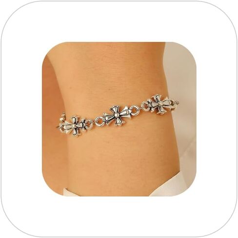 Silver Cross Bracelet for Women Men,Cross Chain Bracelet Christian Faith Charm Bracelets Punk Religious Prayer Bracelets First Communion Baptism Christening Jewelry Accessories in Saudi Arabia