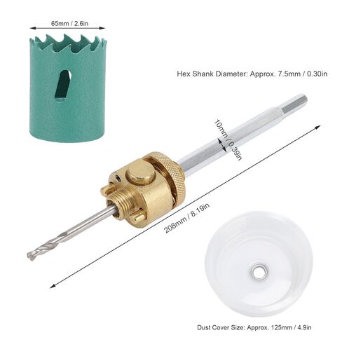 Eujgoov Hole Saw Drill Bit, Quick Disassembly Hex Shank Connecting Rod with 125mm Dust Cover for Gypsum Wood Board Alloy Steel Hole Opener (65mm / 2.6in Saw) in Kuwait