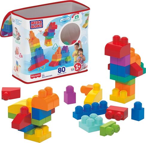 MEGA BLOKS First Builders Toddler Blocks Toys Set, Big Building Bag with 80 Pieces and Storage, Pink, Ages 1+ Years in Saudi Arabia