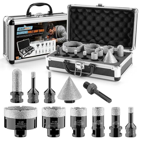 13 PCS Diamond Hole Saw Kit Tile Drill Bits, Diamond Core Drill Bits Set 6/8/10/19/25/35/51/75/100mm+50mm Chamfer Saw +20mm Finger Bit+SDS Adapter Porcelain Hollow Drill Hole Saw for Ceramic, Granite in Saudi Arabia