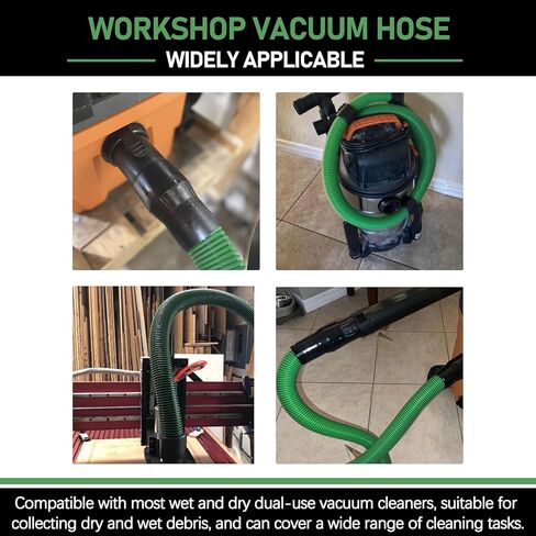 Upgraded 13ft 1-7/8-inch Wet/Dry Shop Vacuum Hose hose with 2-1/2" adapters om each end & 6 Replace Accessories - Green (WS25021A), For Most WORKSHOP Vacs in Kuwait