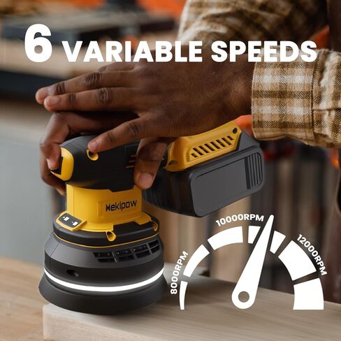 Cordless Random Orbital Sander Compatible with Dewalt 20V Battery(NO Battery), Brushless Electric Sander with Dust Collector, 12,000OPM Palm Sander, 6 Variable Speed for Woodworking, Furniture in Kuwait