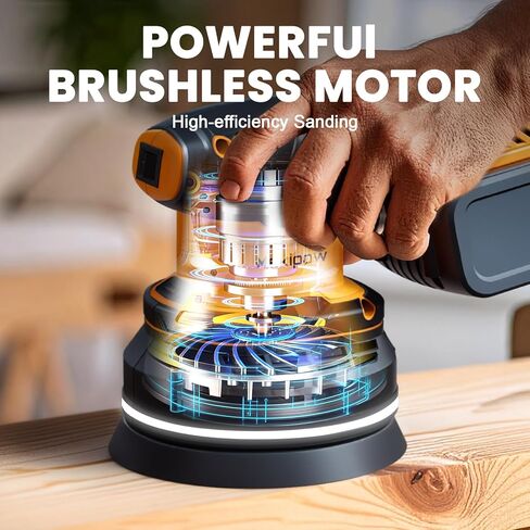 Cordless Random Orbital Sander Compatible with Dewalt 20V Battery(NO Battery), Brushless Electric Sander with Dust Collector, 12,000OPM Palm Sander, 6 Variable Speed for Woodworking, Furniture in Kuwait