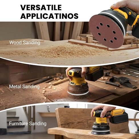 Cordless Random Orbital Sander Compatible with Dewalt 20V Battery(NO Battery), Brushless Electric Sander with Dust Collector, 12,000OPM Palm Sander, 6 Variable Speed for Woodworking, Furniture in Kuwait