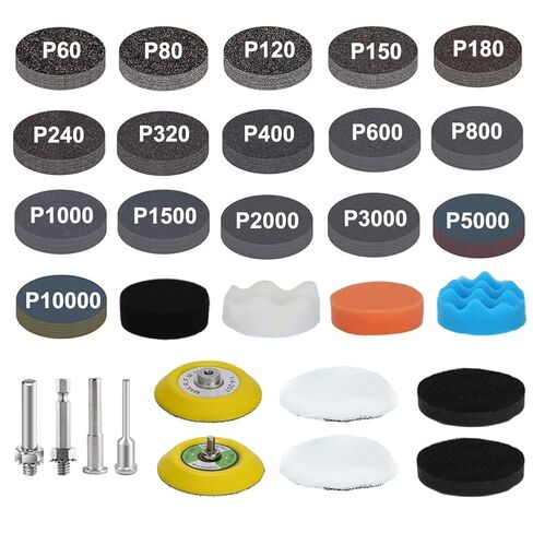 174 PCS 3 Inch Wet Dry Sanding Discs Grit 60 80 120 150 180 240 320 400 600 800 1000 1500 2000 3000 5000 10000 Hook and Loop for Car Wood Metal Glass Resin Expoxy Drill Sanding Attachment in Kuwait
