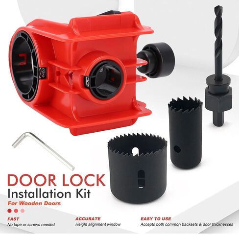Fafeicy Door Lock Installation Kit, Carbon Steel, Hole Saw Set with Adjustable Template, for Wood Doors 1-3/8in to 1-3/4in in Kuwait