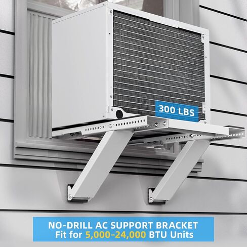 Window AC Support Bracket, No-Drill No-Tool Air Conditioner Support Bracket Adjustable Wall Mount, Heavy Duty Steel Holds Up to 300lbs, Fits Single Or Double Hung Windows, White in Kuwait