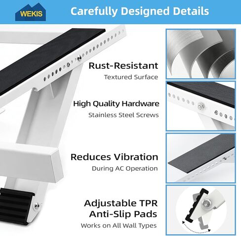 Window AC Support Bracket, No-Drill No-Tool Air Conditioner Support Bracket Adjustable Wall Mount, Heavy Duty Steel Holds Up to 300lbs, Fits Single Or Double Hung Windows, White in Saudi Arabia