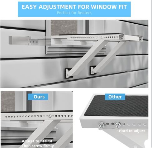 Window AC Support Bracket, No-Drill No-Tool Air Conditioner Support Bracket Adjustable Wall Mount, Heavy Duty Steel Holds Up to 300lbs, Fits Single Or Double Hung Windows, White in Kuwait