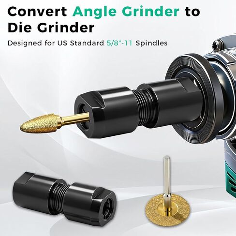 2 PCS Angle Grinder to Straight Chuck Adapter, 5/8"-11 Thread To 1/4" & 1/8" Collet Chucks, Angle Grinder Attachments, Compatible with Angle Grinders, Drills, Rotary Tools. in Kuwait