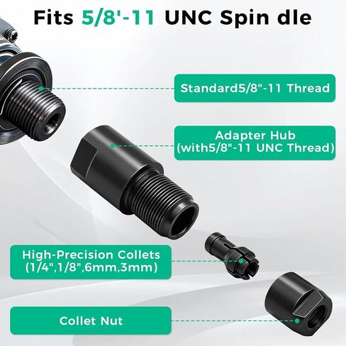 2 PCS Angle Grinder to Straight Chuck Adapter, 5/8"-11 Thread To 1/4" & 1/8" Collet Chucks, Angle Grinder Attachments, Compatible with Angle Grinders, Drills, Rotary Tools. in Kuwait