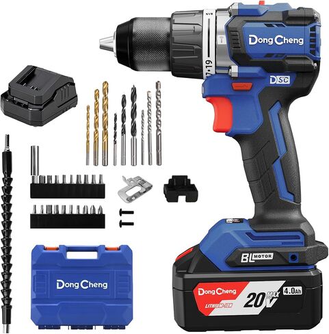 Dong Cheng 20V Brushless Hammer Drill, 796 in-lbs, 1/2" Keyless Metal Chuck, 19+1+1 Clutch, Cordless with 2 * 4.0Ah Battery Kit for Drilling Brick Wall, Metal, Wood in Saudi Arabia