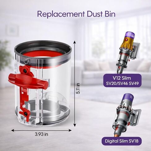 استبدال صندوق الغبار لـ Dyson V12 Detect Slim & V10 Digital Slim SV18 SV20 SV30 SV46 SV49، جزء صندوق علبة المكنسة 965272-01، مع فلتر HEPA in Kuwait