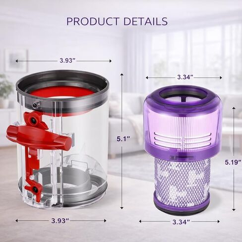 استبدال صندوق الغبار لـ Dyson V12 Detect Slim & V10 Digital Slim SV18 SV20 SV30 SV46 SV49، جزء صندوق علبة المكنسة 965272-01، مع فلتر HEPA in Kuwait