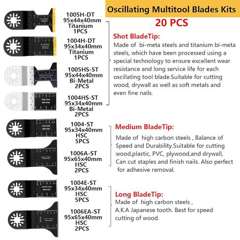Titanium Oscillating Saw Blades, 20 Pcs Oscillating Tool Blades Kits for Metal, Wood and Plastic Compatible with Star-Lock Tools in Kuwait