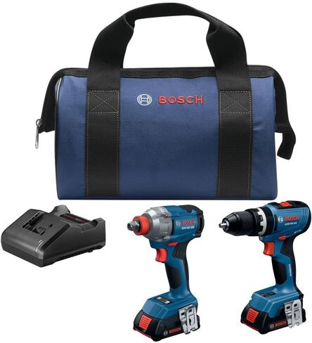 مجموعة أدوات كومبو 18 فولت من BOSCH GXL18V-241B22 - تتضمن 1/2 بوصة. مثقاب/مفك مطرقي، مفك/مفتاح ربط 2 في 1، (2) بطاريات 2 أمبير، شاحن، مشابك حزام، وحقيبة حمل in Kuwait