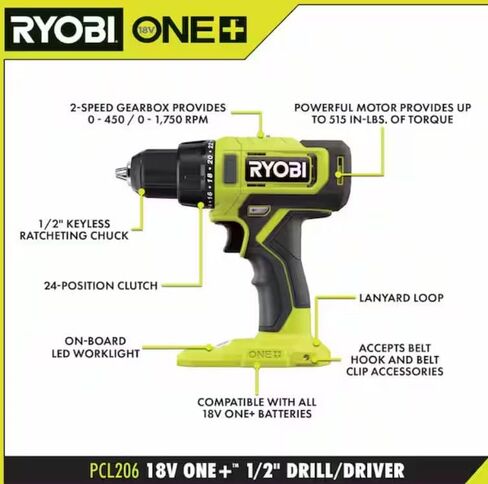 RYOBI Drill Impact Driver Combo Kit 18V ONE+ Cordless 2-Tool Set with Batteries Charger Tool Bag + Gloves in Kuwait