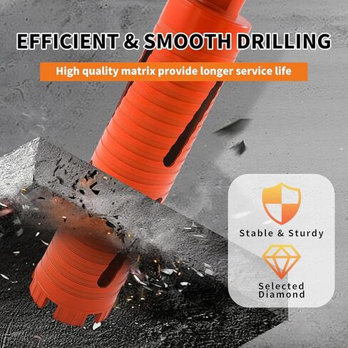 2-1/2" (64mm) Dry Diamond Core Drill Bit for Concrete & Brick, 5/8"-11 Thread, 11" Length, 10mm Turbo Segments Height, with 2 Adapters, Heavy-Duty Hole Saw for Masonry, Wall & Block in Kuwait