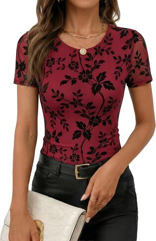 ZESICA Summer Floral Short Sleeve Tops for Womens 2026 Casual Crew Neck Going Out Mesh Shirts Fashion Clothes in Saudi Arabia