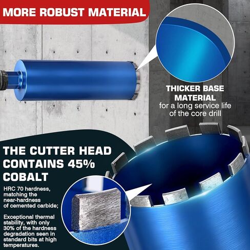 4 Inch Wet Diamond Core Drill Bit for Concrete, 15" Drilling Depth, 45% Cobalt HRC 70 Concrete Drill Bit, 1-1/4-7" Thread, Laser-Welded Core Drill Bits for Masonry, Brick, Mortor,Block in Saudi Arabia