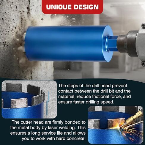 4 Inch Wet Diamond Core Drill Bit for Concrete, 15" Drilling Depth, 45% Cobalt HRC 70 Concrete Drill Bit, 1-1/4-7" Thread, Laser-Welded Core Drill Bits for Masonry, Brick, Mortor,Block in Saudi Arabia