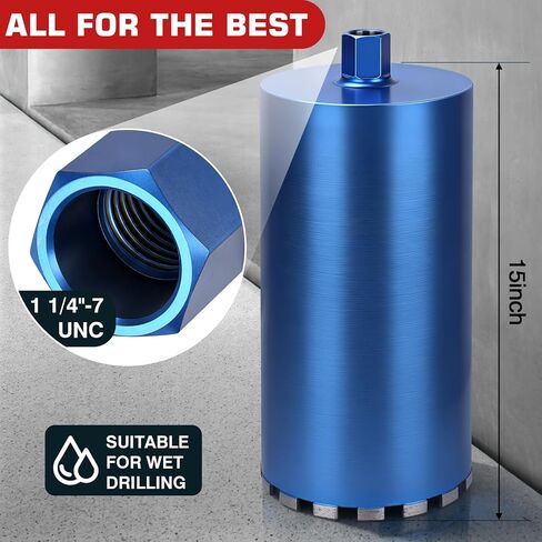 4 Inch Wet Diamond Core Drill Bit for Concrete, 15" Drilling Depth, 45% Cobalt HRC 70 Concrete Drill Bit, 1-1/4-7" Thread, Laser-Welded Core Drill Bits for Masonry, Brick, Mortor,Block in Saudi Arabia