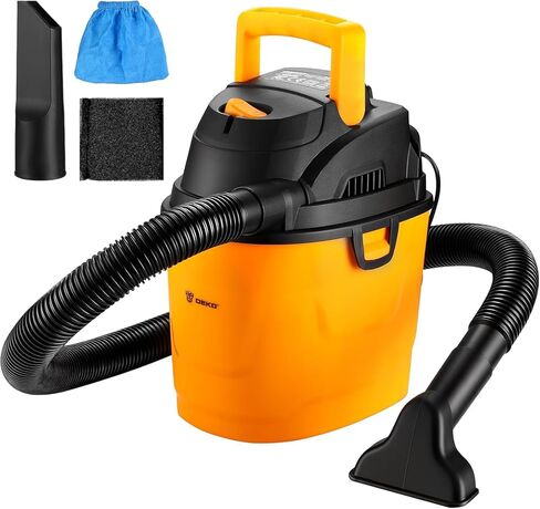 DEKOPRO Shop Vacuum Wet and Dry: 1.5 جالون 2 Peak HP Portable Small Shop Vac، مكنسة السيارة مع خرطوم 1-1/4 بوصة 4 قدم، سلك 6 قدم، متجر صغير للمنازل والحيوانات الأليفة والسيارات in Kuwait