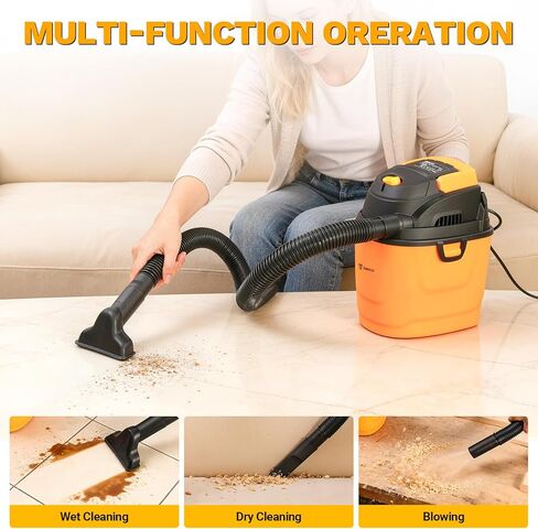 DEKOPRO Shop Vacuum Wet and Dry: 1.5 جالون 2 Peak HP Portable Small Shop Vac، مكنسة السيارة مع خرطوم 1-1/4 بوصة 4 قدم، سلك 6 قدم، متجر صغير للمنازل والحيوانات الأليفة والسيارات in Kuwait