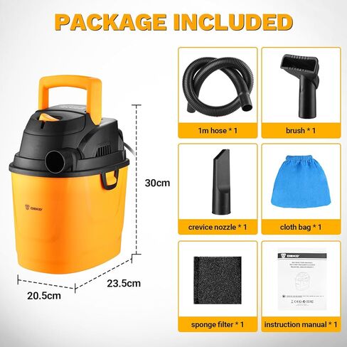 DEKOPRO Shop Vacuum Wet and Dry: 1.5 جالون 2 Peak HP Portable Small Shop Vac، مكنسة السيارة مع خرطوم 1-1/4 بوصة 4 قدم، سلك 6 قدم، متجر صغير للمنازل والحيوانات الأليفة والسيارات in Kuwait