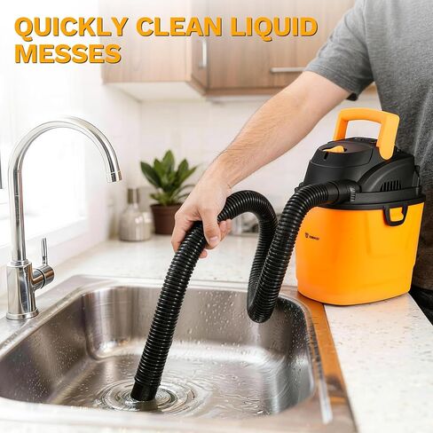 DEKOPRO Shop Vacuum Wet and Dry: 1.5 جالون 2 Peak HP Portable Small Shop Vac، مكنسة السيارة مع خرطوم 1-1/4 بوصة 4 قدم، سلك 6 قدم، متجر صغير للمنازل والحيوانات الأليفة والسيارات in Kuwait